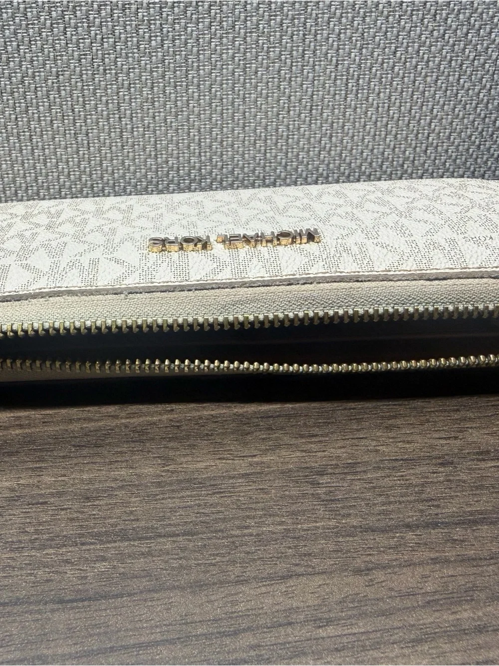 Michael Kors Metallic Silver Logo Zip Cosmetic Pouch